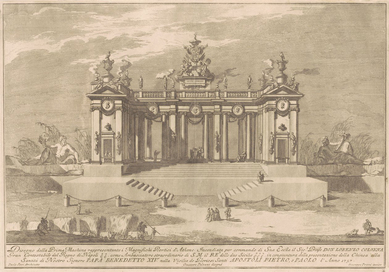 Die Prima Macchina für die Chinea von 1757: Die Kolonnade des athenischen Lyzeums von after Giuseppe Palazzi Giuseppe Pozzi after Paolo Posi