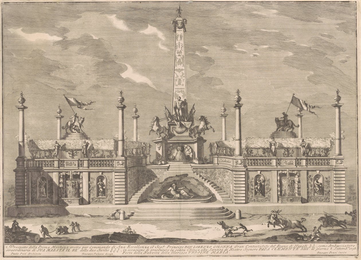Die Prima Macchina für die Chinea von 1758: Eine "Deliziosa" mit hängenden Gärten von after Giuseppe Palazzi Giuseppe Pozzi after Paolo Posi
