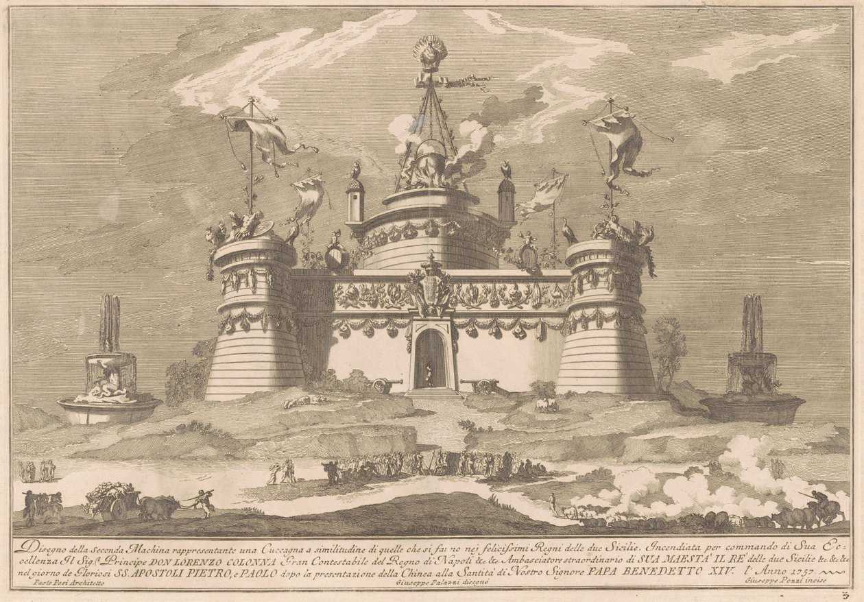 Die zweite Maschine für die Chinea von 1757: Die Festung von Schlaraffenland von after Giuseppe Palazzi Giuseppe Pozzi after Paolo Posi