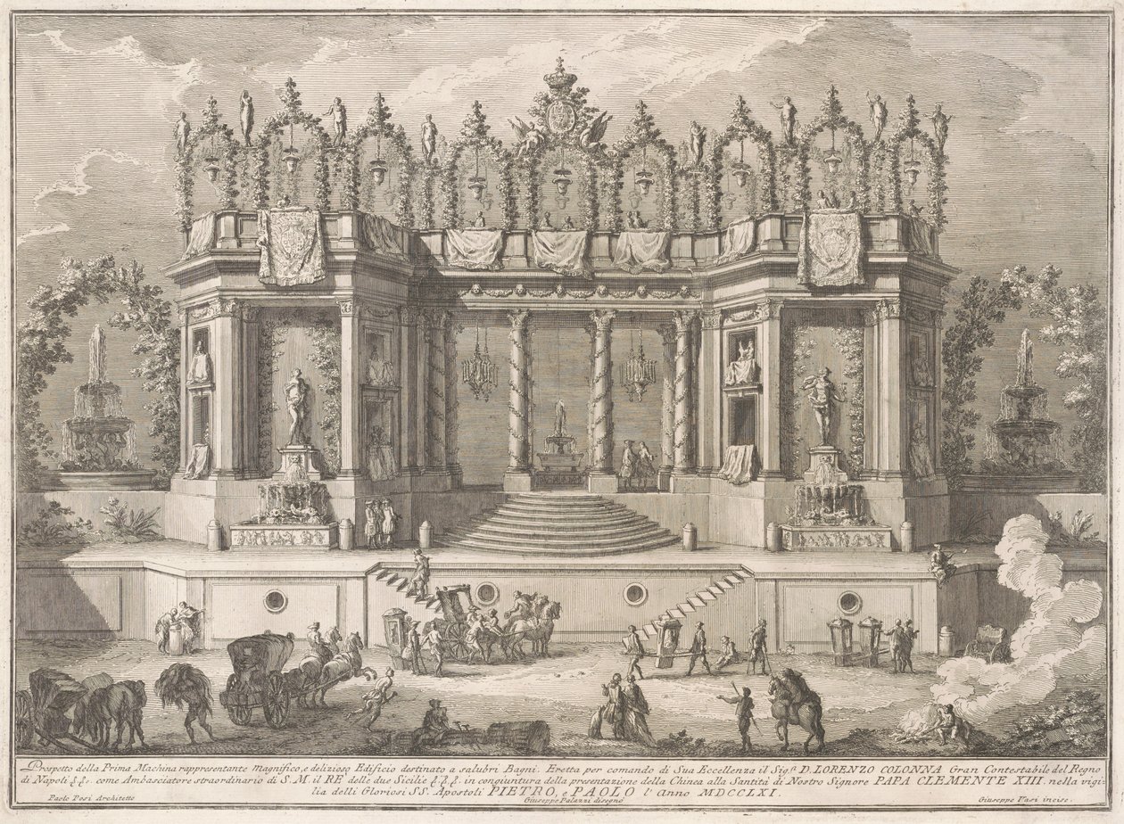 Die Prima Macchina für die Chinea von 1761: Die heilsamen Bäder von after Giuseppe Palazzi Giuseppe Vasi after Paolo Posi