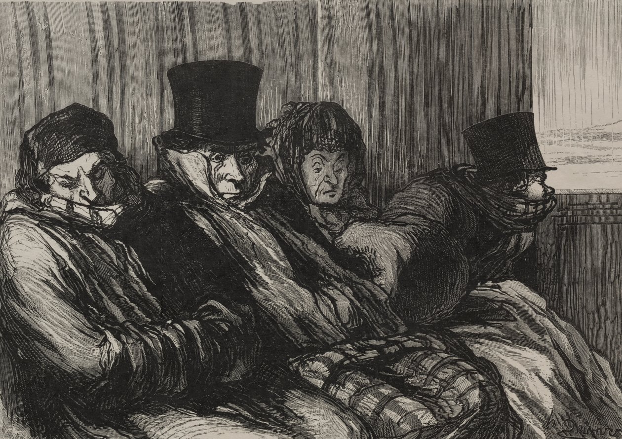 Die Eisenbahnen: Vergnügungszug: zehn Grade von Langeweile und schlechter Laune von after Honoré Daumier