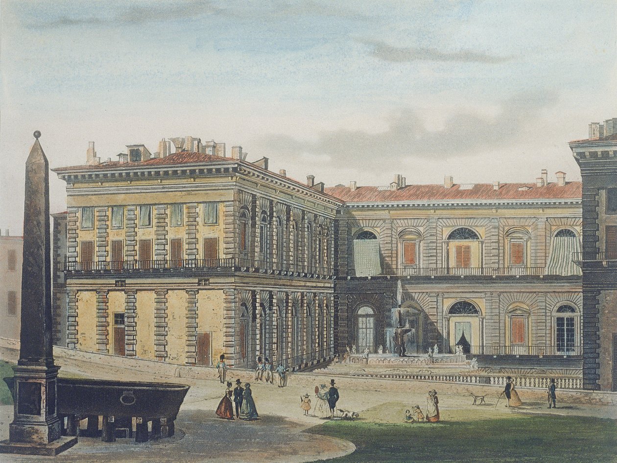 Innenhof des Palazzo Pitti, Florenz, graviert von Johann Falkeisen (1804-83) und koloriert von L. Cherbuin, ca. 1842 von after Italian School