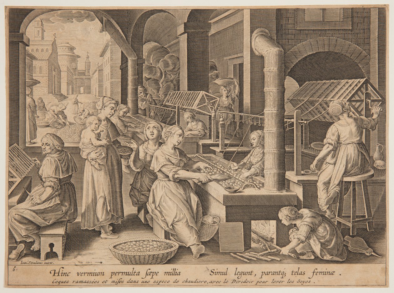 Seidenkokons abwickeln von after Jan van der Straet, called Stradanus
