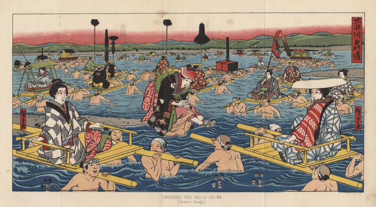 Überquerung des Oho-E-Ga-Wa, Provinz Suraga, 1855 von after Japanese School