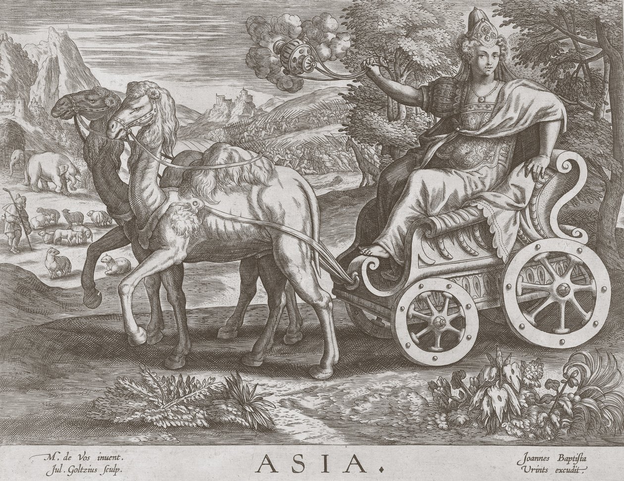 Asien aus Die vier Kontinente, veröffentlicht um 1588-89 von after Maarten de Vos