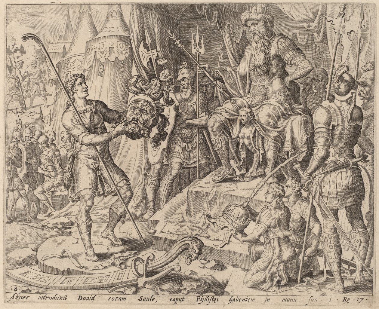 David mit Goliaths Kopf vor Saul von after Maerten van Heemskerck
