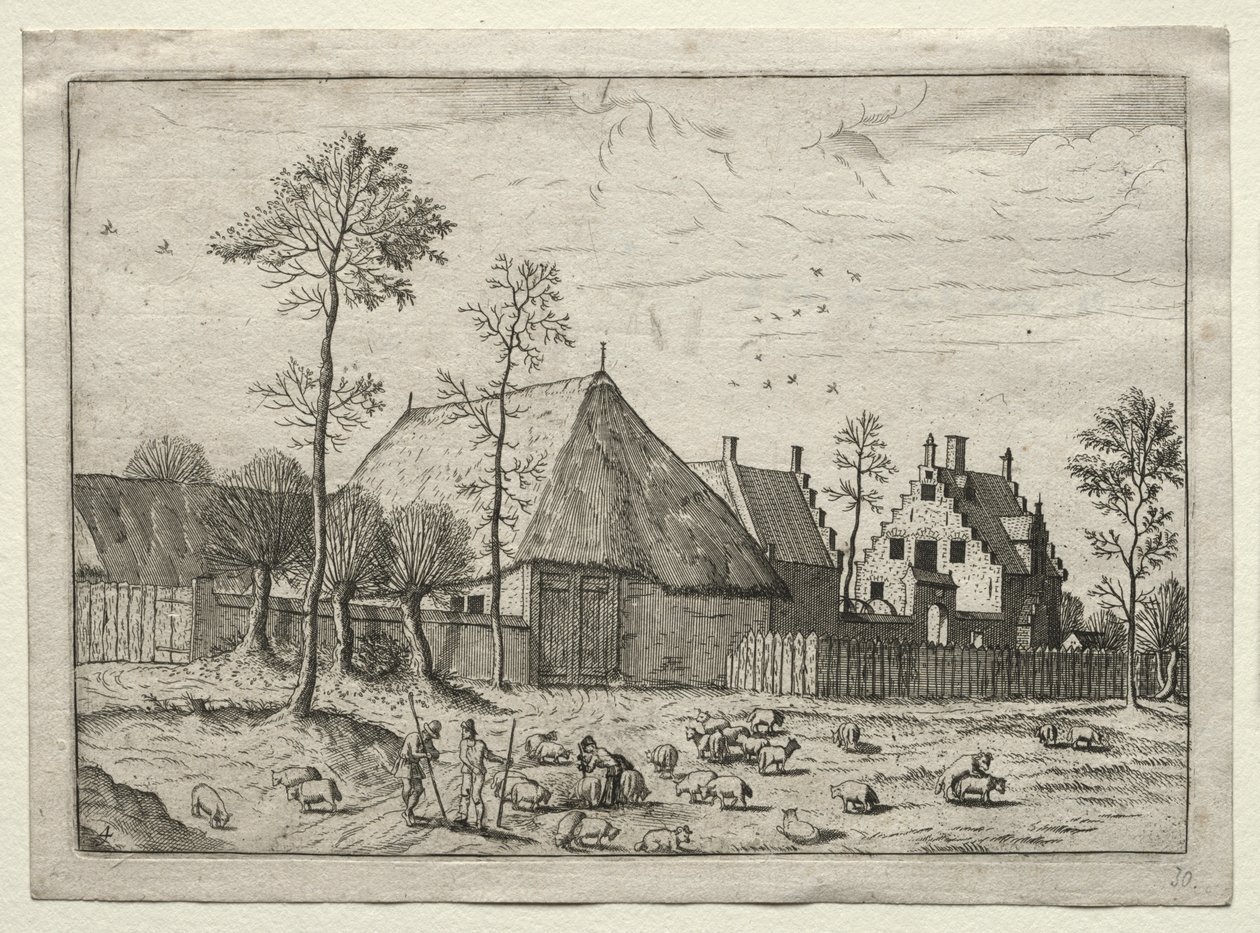 Ansicht von Dörfern in Brabant und Campine: Hirten mit Herde von after Master of the Small Landscapes