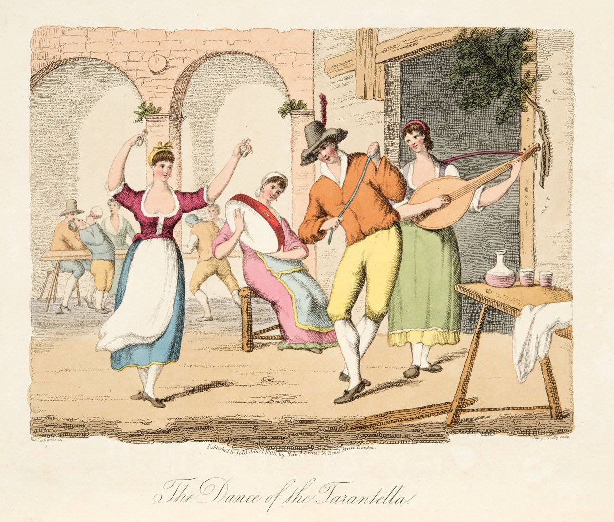 Der Tanz der Tarantella, aus Italian Scenery, veröffentlicht 1806 von after P. van Lerberghi