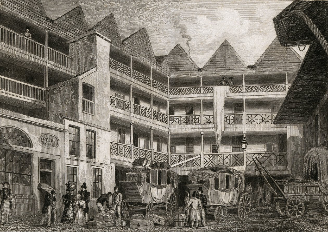 Das alte Bull and Mouth Inn, St. Martins-le-Grand, 1831 von Thomas Hosmer after Shepherd