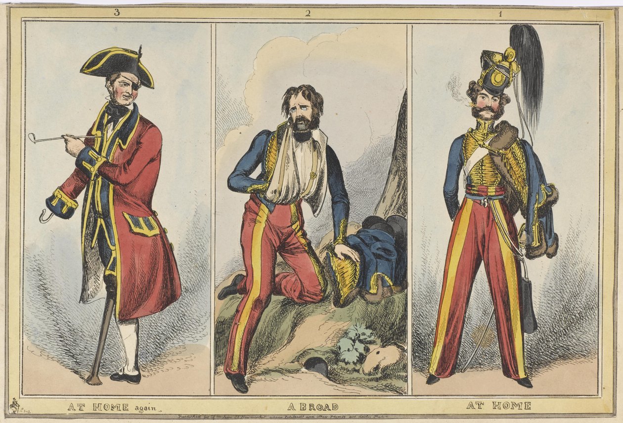 1. Zu Hause 2. Im Ausland 3. Wieder zu Hause, ca. 1830 von after William Heath