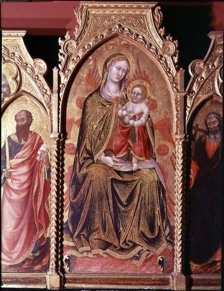 Altarbild von Gerard Cossassi degli Assi, Detail des zentralen Panels, das die Madonna und das Kind auf dem Thron darstellt von also Manfredi de Battilori Bartolo di Fredi