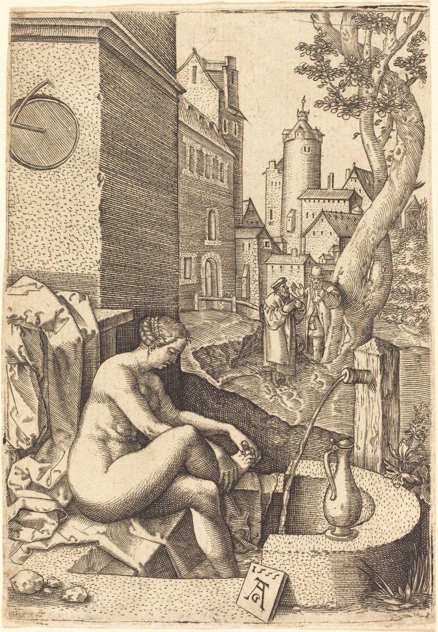 Susanna wird von den zwei Ältesten überrascht von anonymous Germany 16th Century after Heinrich Aldegrever