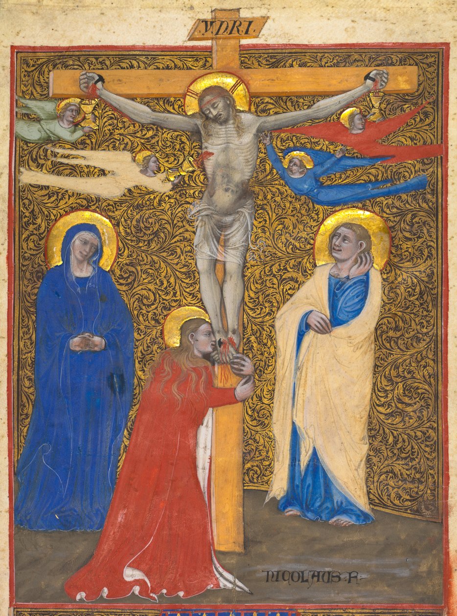 Einzelblatt aus einem Messbuch: Die Kreuzigung von attributed to Nicolò da Bologna