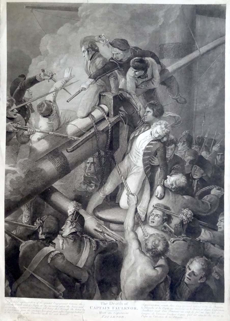 Der Tod von Kapitän Faulknor dem Jüngeren von burin de Blackberd daprès Stothard Eau forte