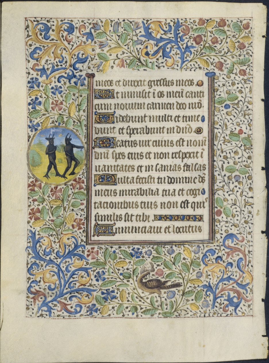 Blatt aus einem Stundenbuch: Zwei Teufel (verso) von circle of Coëtivy Master