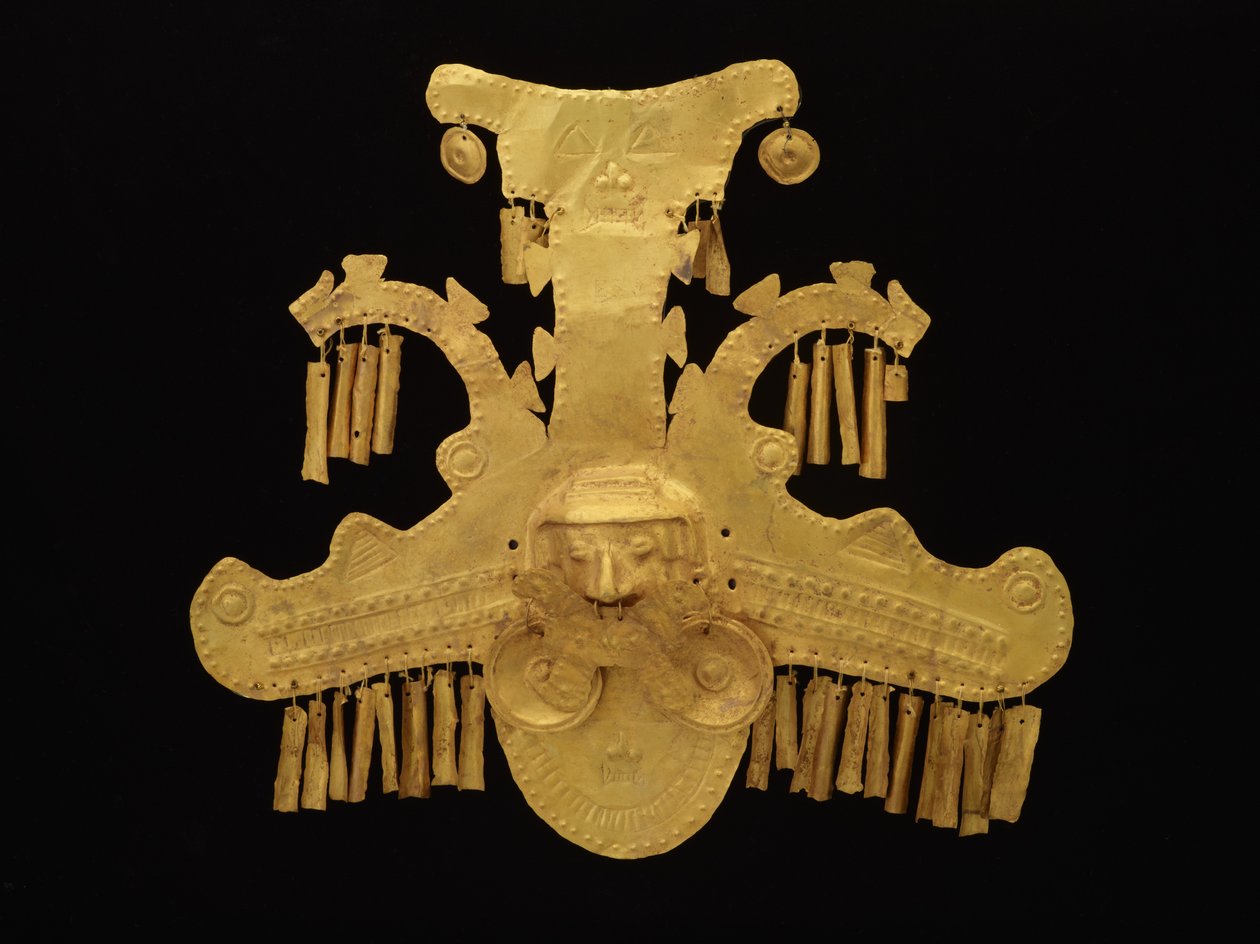 Kopfschmuckornament mit Köpfen flankiert von Krokodilen, Yotoco-Periode, ca. 100-700 von culture Calima