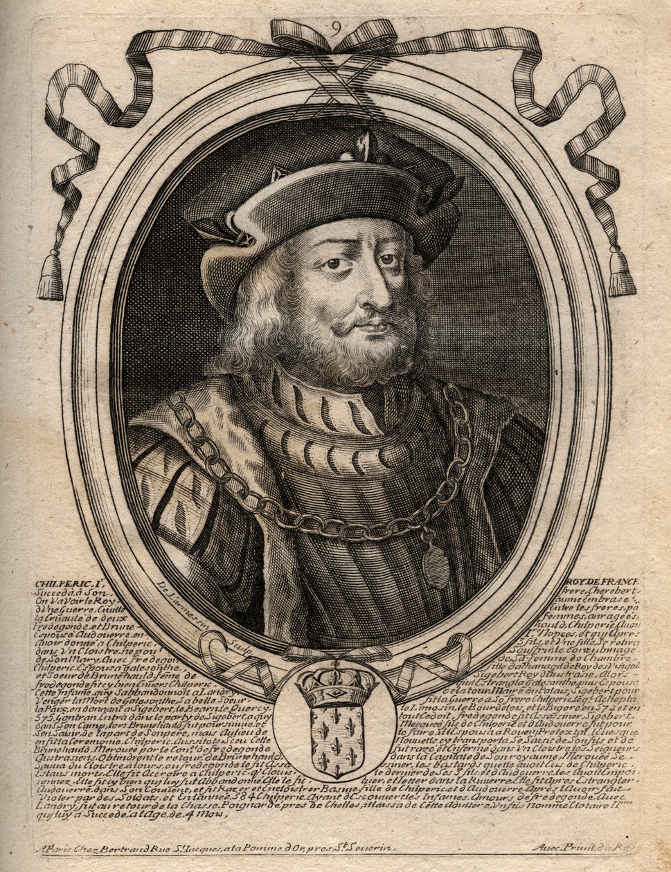 Porträt von Chilperich I. (539-584), König von Neustrien - Gravur aus 