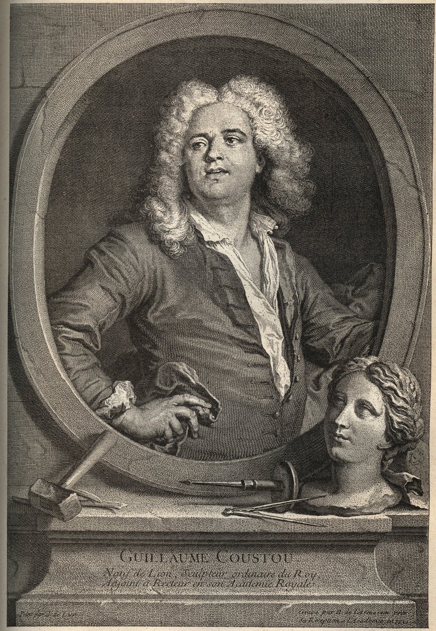 Porträt von Guillaume Coustou (1677-1746), französischer Bildhauer - Gravur von Larmessin nach J. de Lien. von de Larmessin