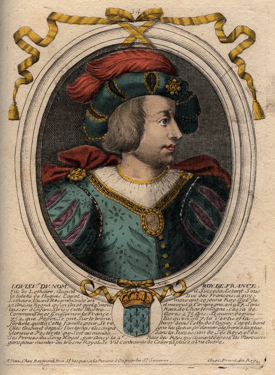 Porträt von Ludwig V. dem Faulen (967-987), König von Frankreich - Ludwig V. der Faule (967-987) Gravur aus 
