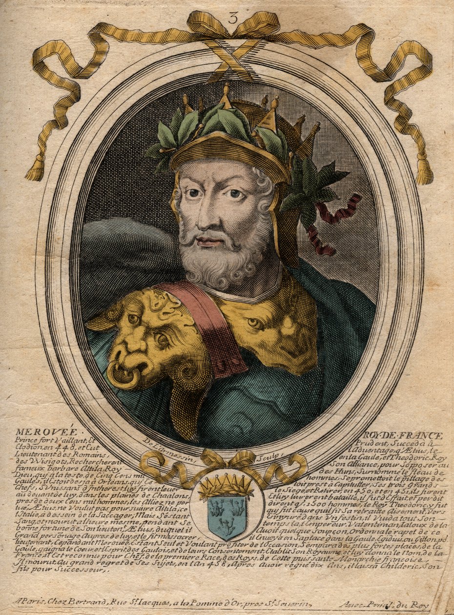 Porträt von Merowech (ca. 448-458), erster König der Merowinger - Gravur aus 