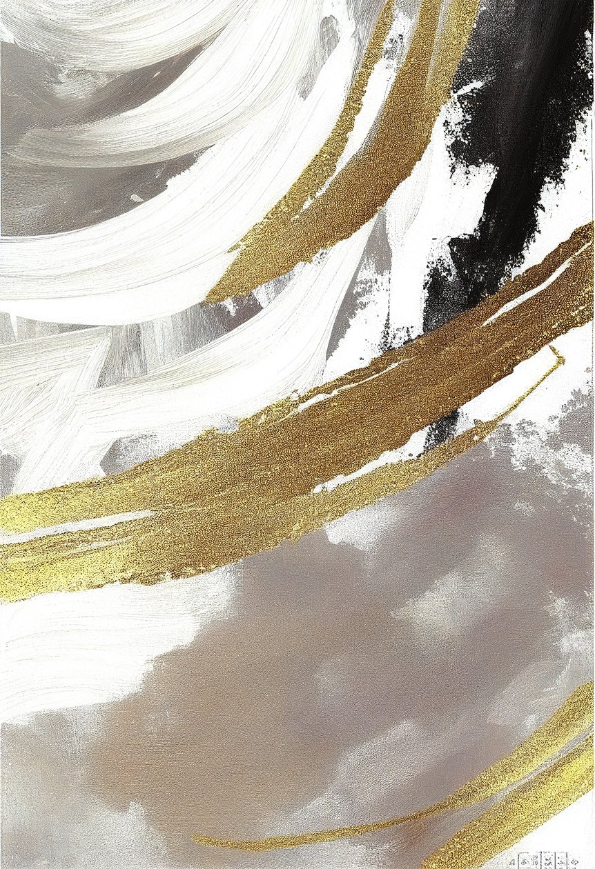 Abstrakte Malerei, Schwarz und Grau mit Gold-Effekt von F. Abderrahim