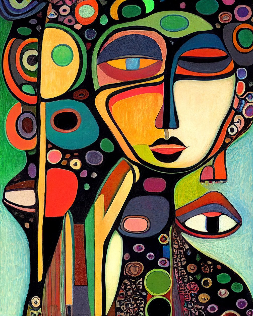 Abstrakte Frauen Gesichtsmalerei, figurative Kunst von F. Abderrahim