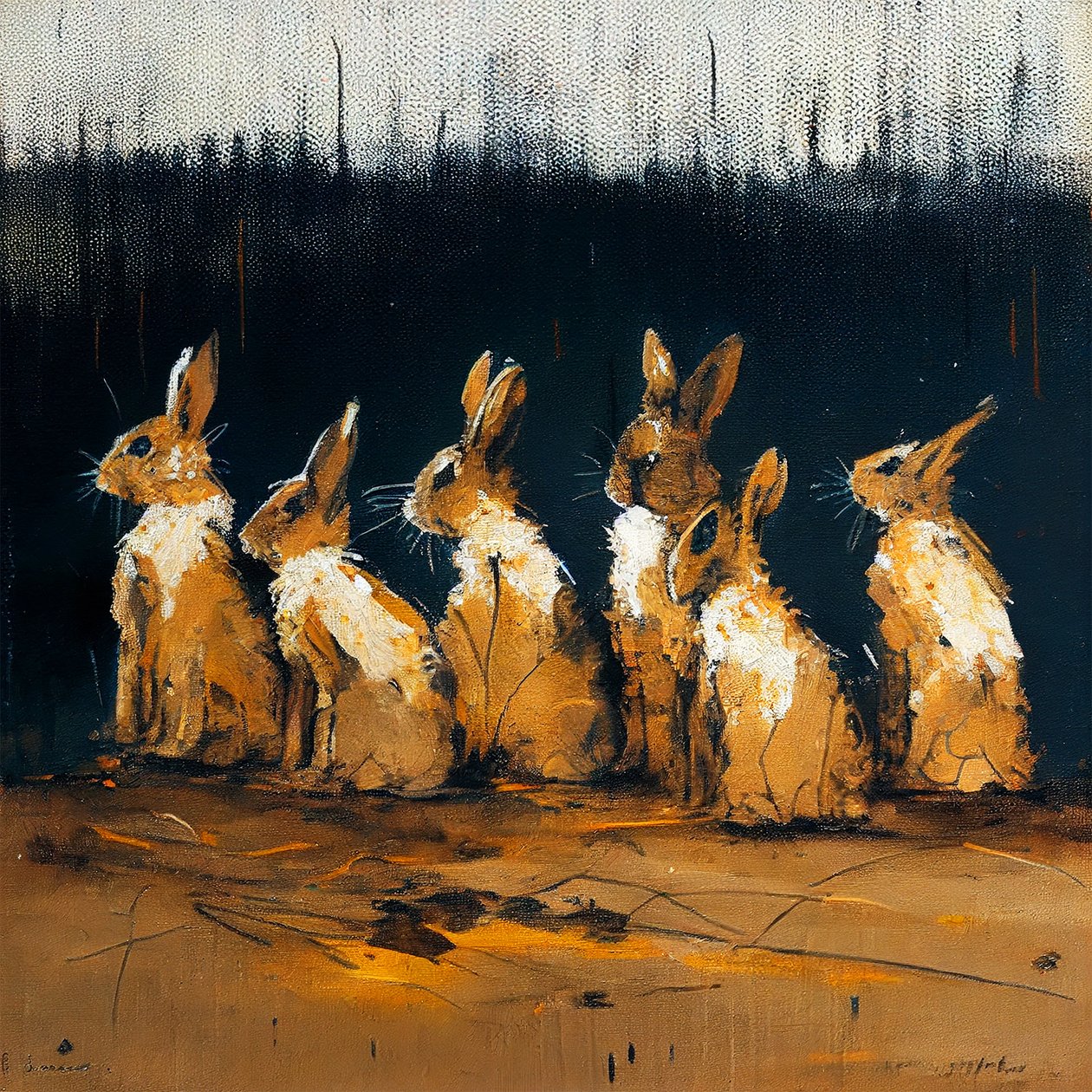 Kaninchenmalerei im figurativen Stil, Wandkunst von F. Abderrahim