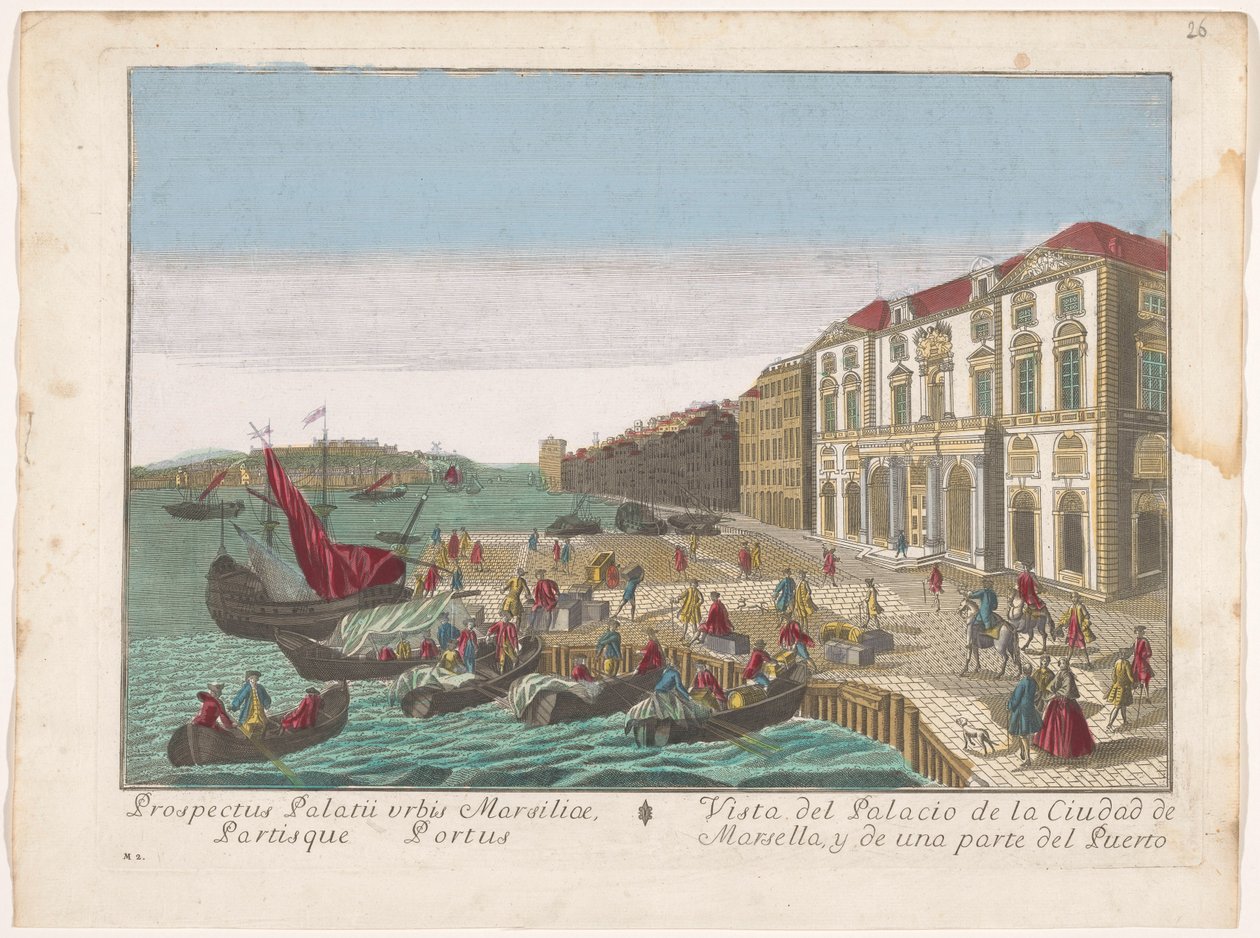 Ansicht des Rathauses und des Hafens in Marseille von familie Remondini (attributed to)