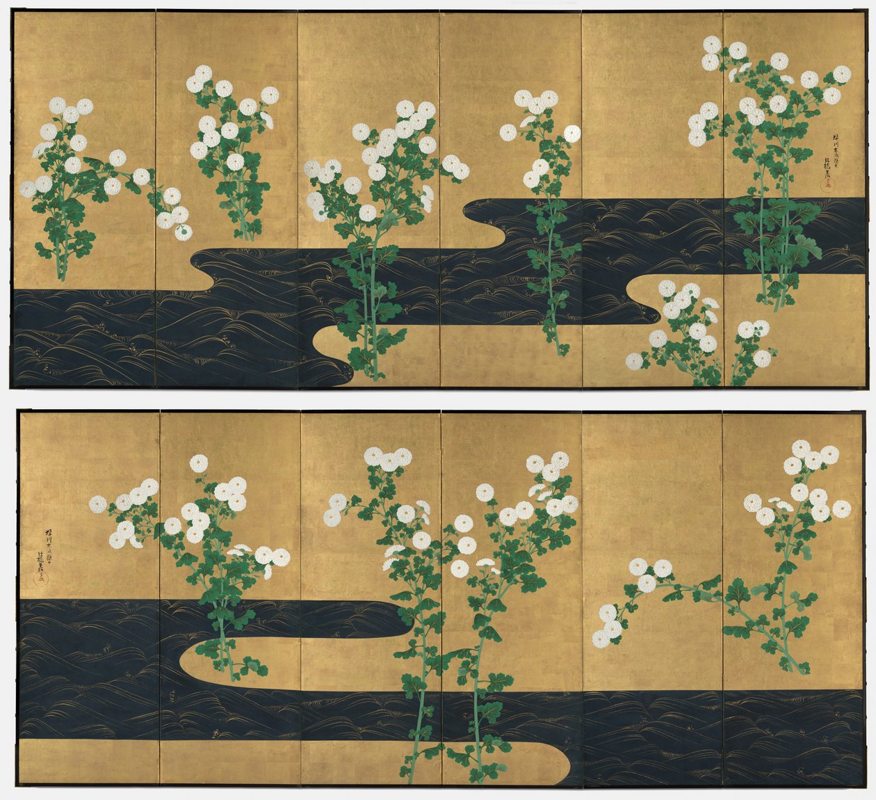 Chrysanthemen an einem Bach von possibly by Ogata Kōrin