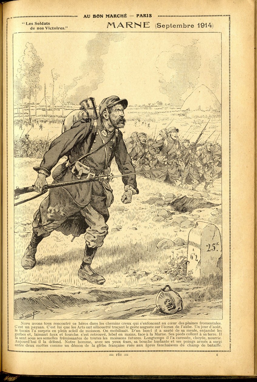Agenda Buvard du Bon Marche 1917 - Illustration von Job: Marne September 1914 - Krieg von 14-18, Marne, Große Schlachten, Schlacht an der Marne - Soldaten von pseudonym for Onfray de Breville Jacques Job