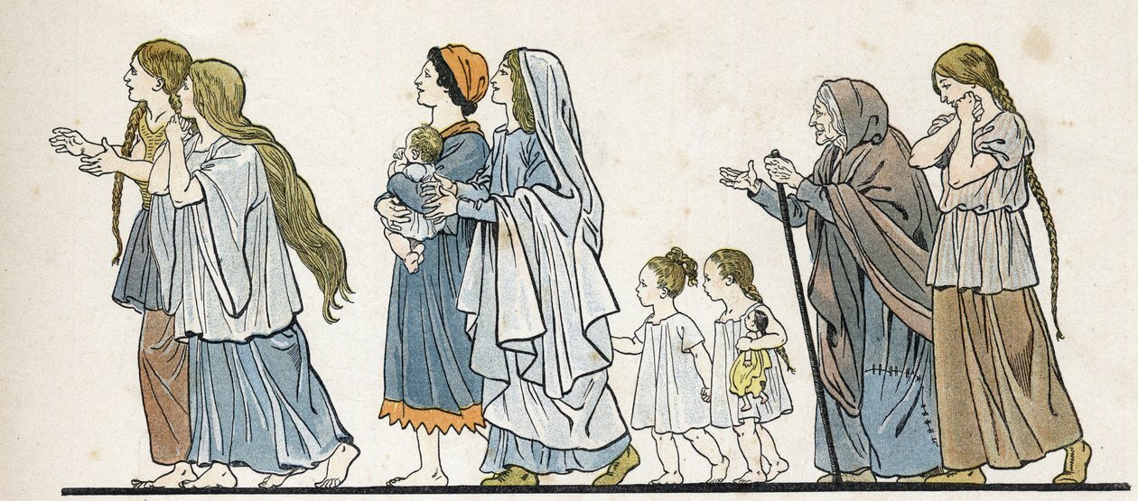 Gallische Bäuerinnen mit ihren Kindern. in „France, her story told by G. Montorgueil, imagee by Job“ 1896. Private Sammlung von pseudonym for Onfray de Breville Jacques Job