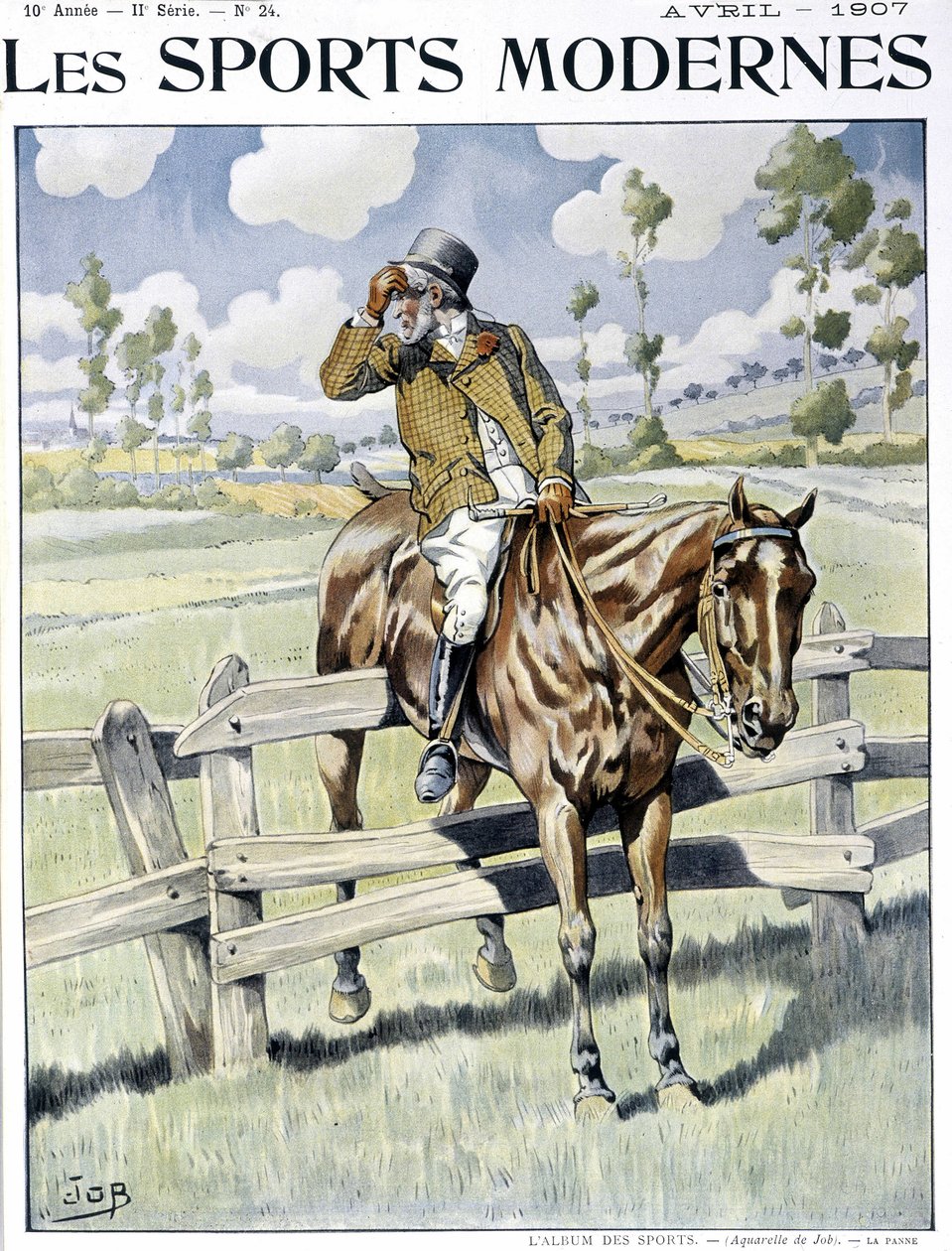 Reiten: „die Panne“ - Job-Aquarell, in „moderne Sportarten“ von pseudonym for Onfray de Breville Jacques Job