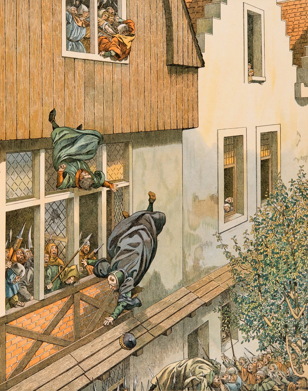 Geschichte Belgiens: Die Defenestration der Patrizier-Schöffen von Leuven im Jahr 1419 von pseudonym for Onfray de Breville Jacques Job