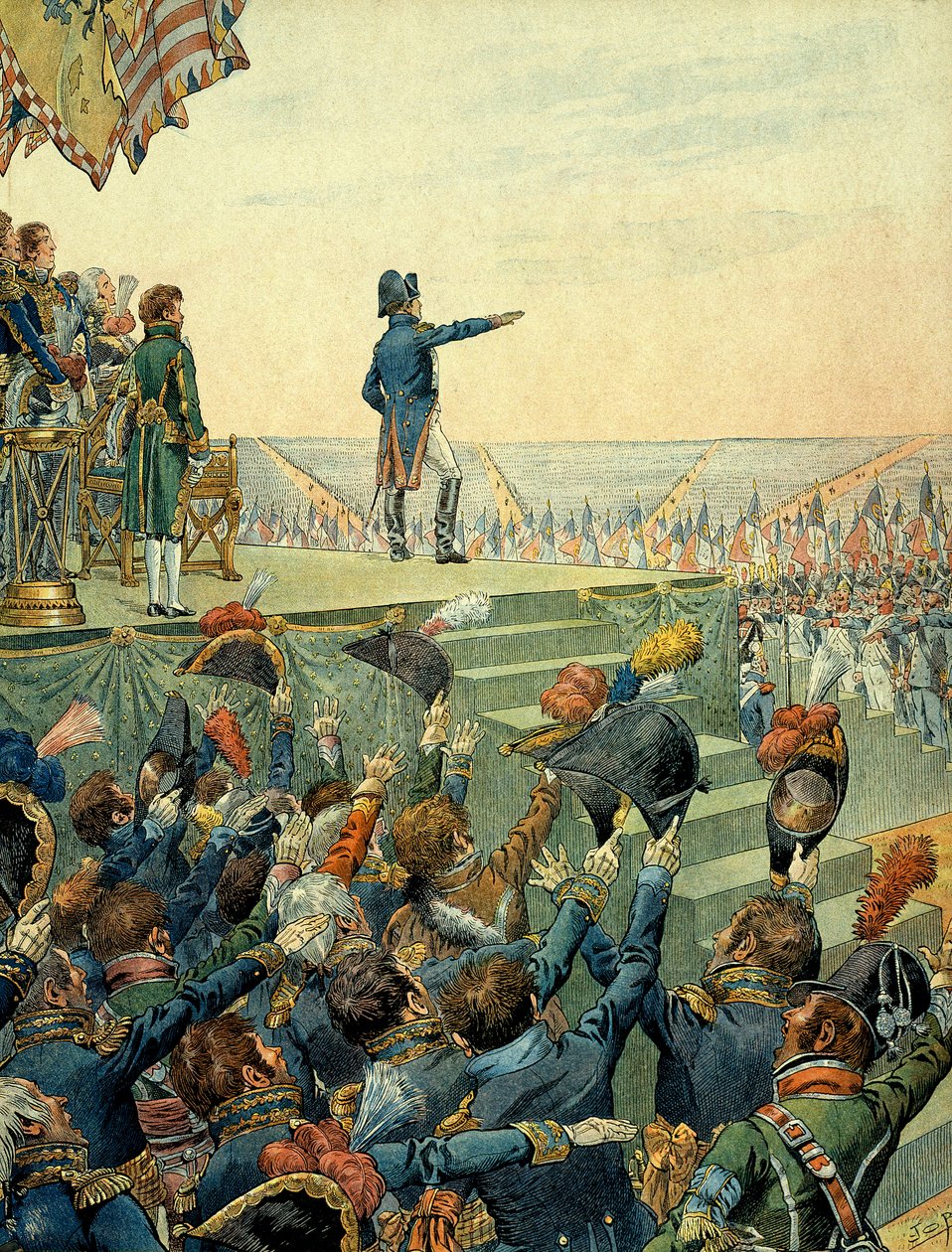Napoleon I. Bonaparte (1769-1821) verteilt die Kreuze der Ehrenlegion an die Armee des Militärlagers von Boulogne am 16. August. von pseudonym for Onfray de Breville Jacques Job
