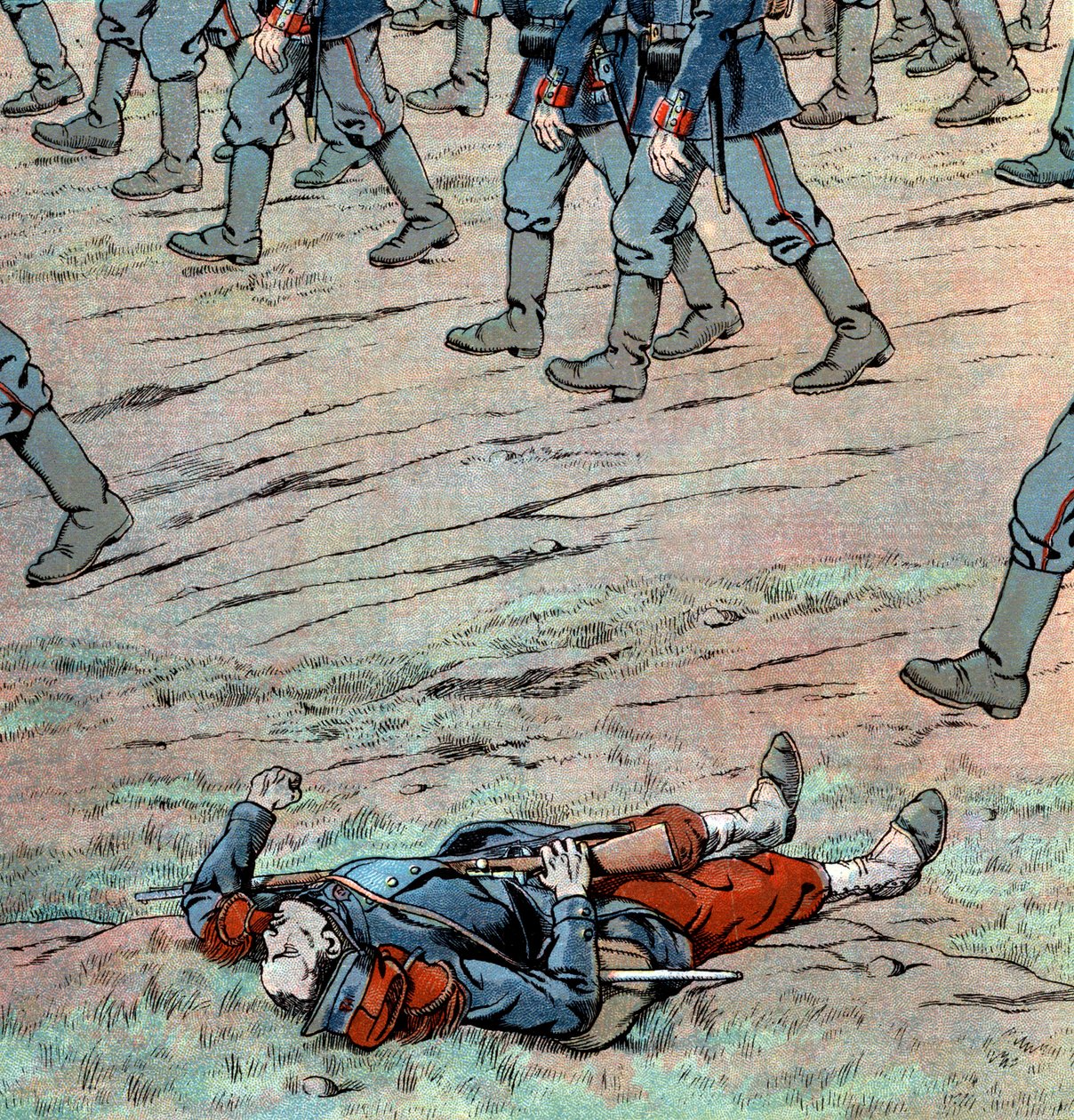 Preußen dringen in Frankreich ein: französischer toter Soldat von pseudonym for Onfray de Breville Jacques Job