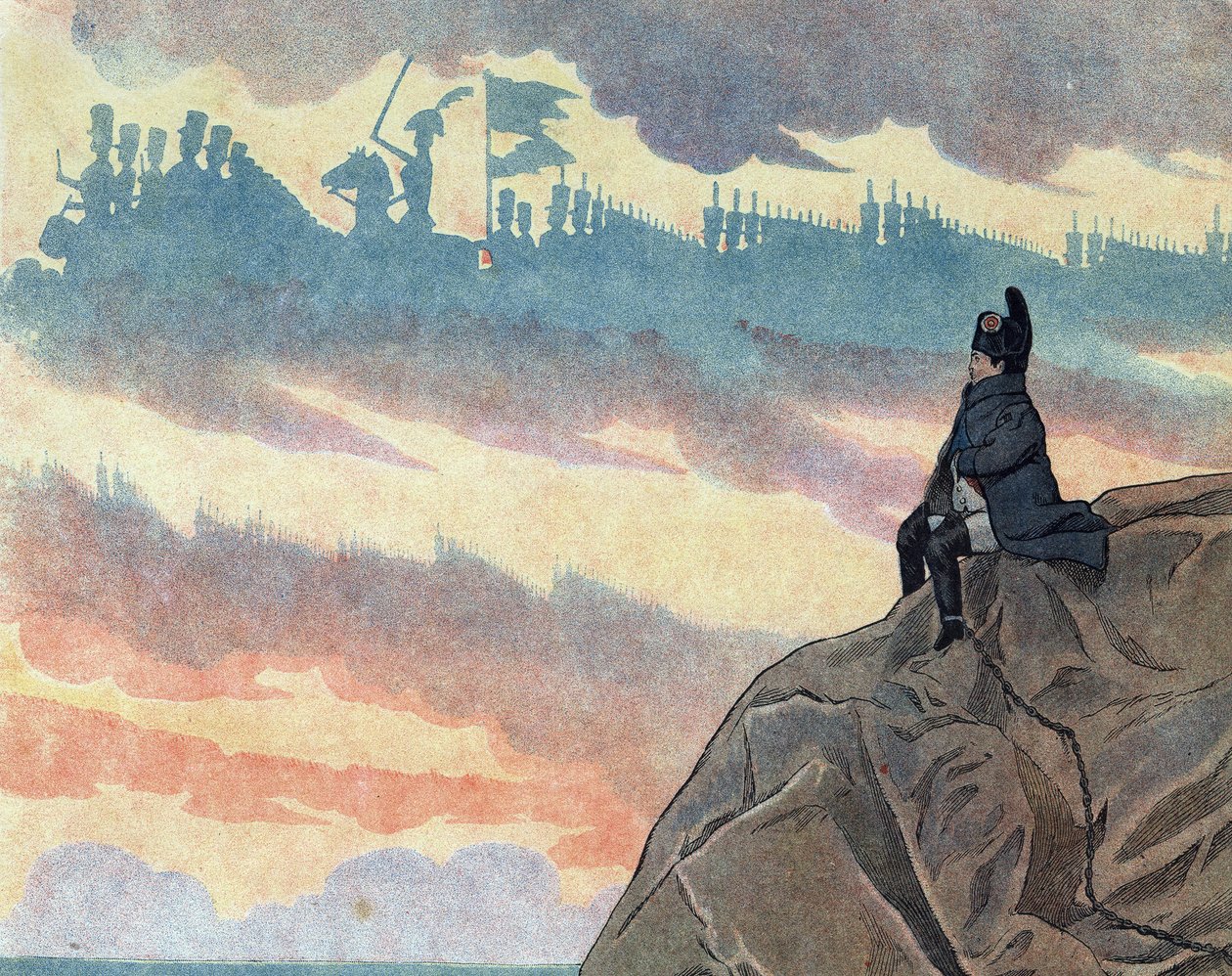 Szene der Geschichte Frankreichs in Spielzeug: Napoleon I. Bonaparte (1769-1821) im Exil auf der Insel St. Helena in einer melancholischen und einsamen Haltung dargestellt. Bilddetail ReferenzCor5567. In „Joujoux à l