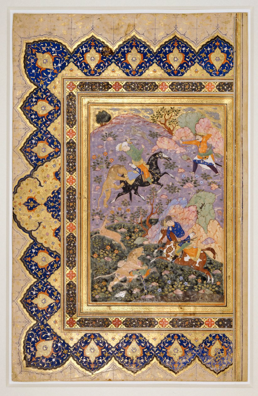 Jagd auf wilde Tiere, ca. 1540 von School Iranian