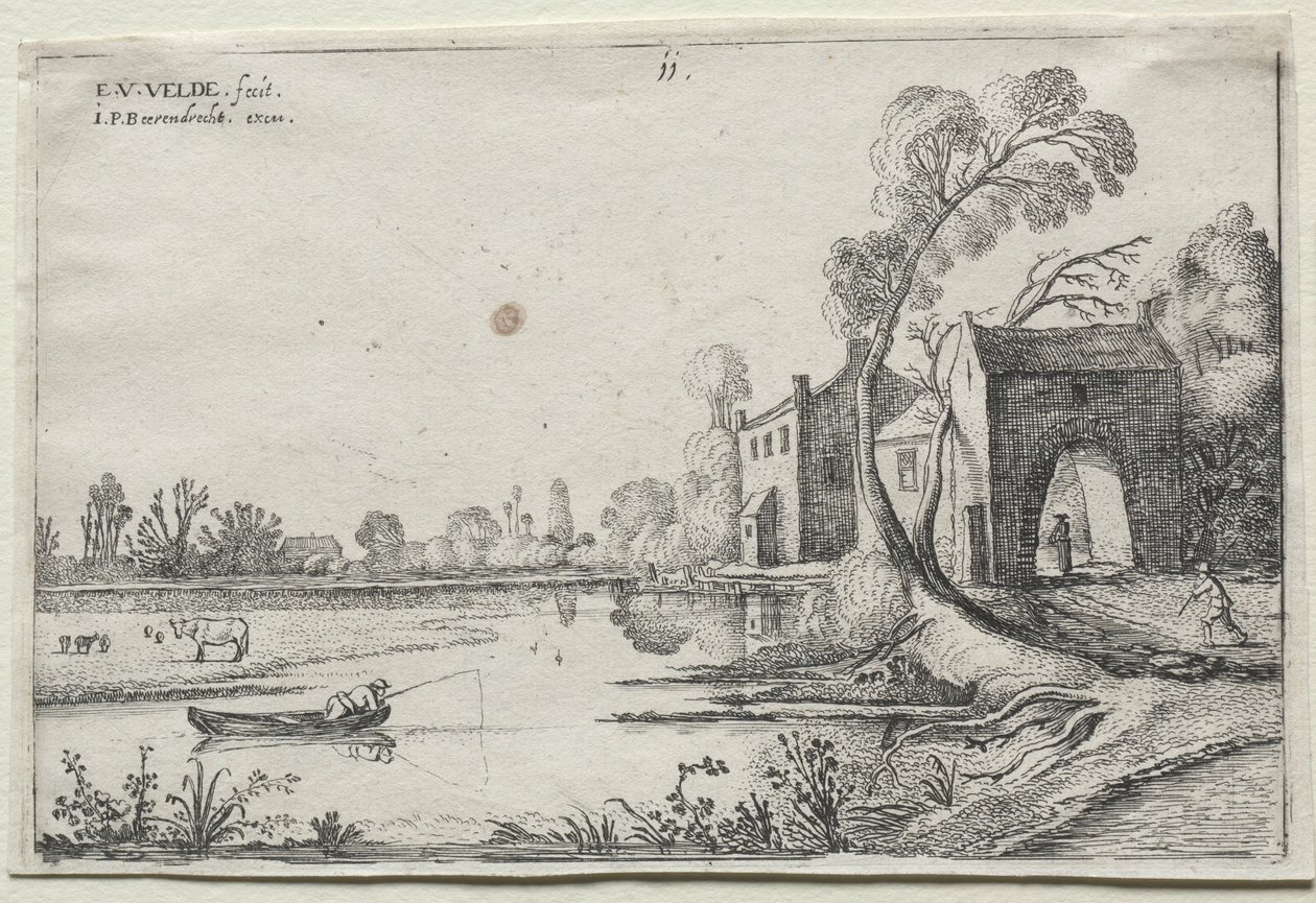 Landschaft mit einem Fluss und einem Torhaus, 1614 von van de Velde Esaias