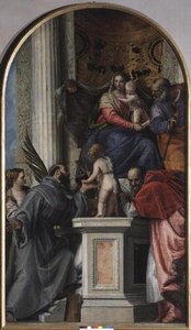 Madonna mit Kind auf dem Thron, Johannes der Täufer als Junge, St. Joseph, St. Hieronymus, St. Justinia und St. Franziskus von Veronese