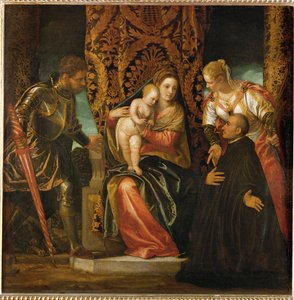 Heilige Maria und Jesus zwischen Heiligem Georg und Heiliger Justina mit einem knienden Benediktinermönch