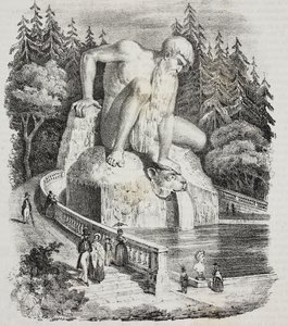 Koloss von Apenninen im Park der Villa Demidoff, Vaglia, Toskana, Italien, Lithographie von Giovanni Mariani aus Poliorama Pittoresco, Nr. 10, 15. Oktober von Giambologna
