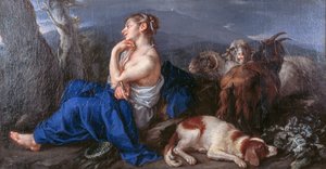 Erminia schreibt den Namen ihres Geliebten auf einen Baumstamm, von Francesco Fernandi, bekannt als der Imperiali