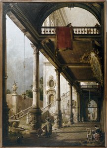 Capriccio mit Kolonnade und Hof von Canaletto