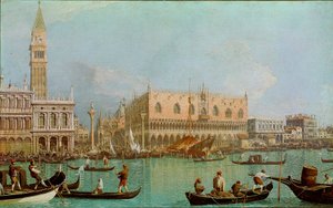 Der Molo mit dem Dogenpalast vom Becken von San Marco. Ansicht von Venedig, Dogenpalast und Markusplatz vom Kanal aus von Canaletto