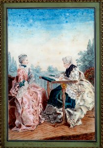 Mademoiselle Melin und Mademoiselle de Laleu beim Aquarellieren