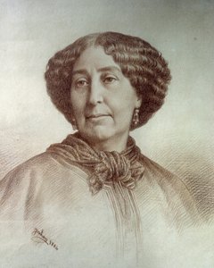 Porträt der Schriftstellerin George Sand (1804-1876) Aurore Dupin, Baronin Dudevant. Zeichnung von Rene Jouhan (1835-?) nach einem Foto von Nadar von Nadar