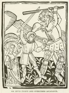 Sir Bevis kämpft und besiegt Ascaparte (Gravur) von (after) English School