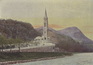 Lourdes, Die Basilika (Farbfoto) von (after) French Photographer