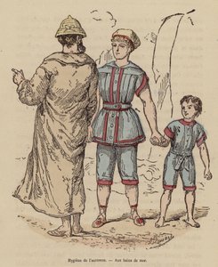 Familie am Strand im Herbst von (after) French School
