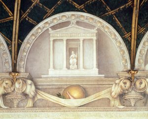 Lunette zeigt den Tempel des Jupiter, Fresko von Antonio Allegri Da Correggio, Abtissinnenzimmer, Kloster San Paolo, Parma, Italien
